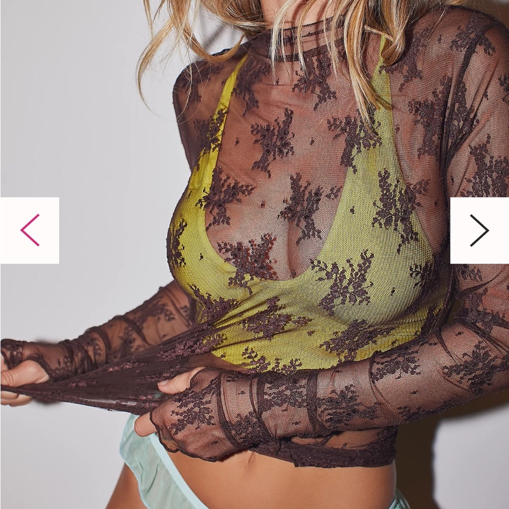 Free People Sheer Brown Lace Top
